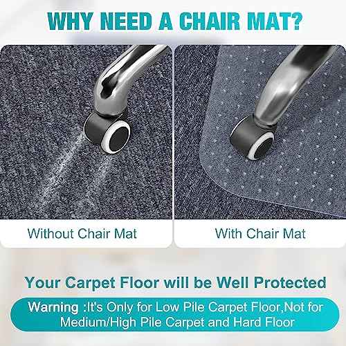 BesWin Office Chair Mat for Carpeted Floors, Transparent Desk Chair Mat for Low Pile Carpets, Plastic Floor Mat for Office Chair on Carpet for Work, Home, Gaming, Easy Glide (36" X 48" Rectangle)