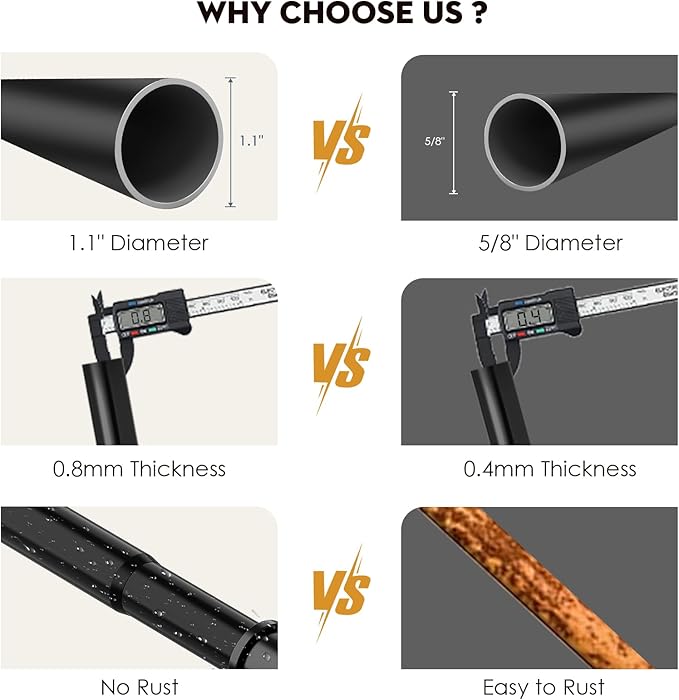 Black Long Curtain Rod Tension Shower Curtain Rods 30 to 120 inch Adjustable Spring Heavy Duty Rods for Bathroom Windows Outdoor No Drill No Slip Spliced and Telescopic Design