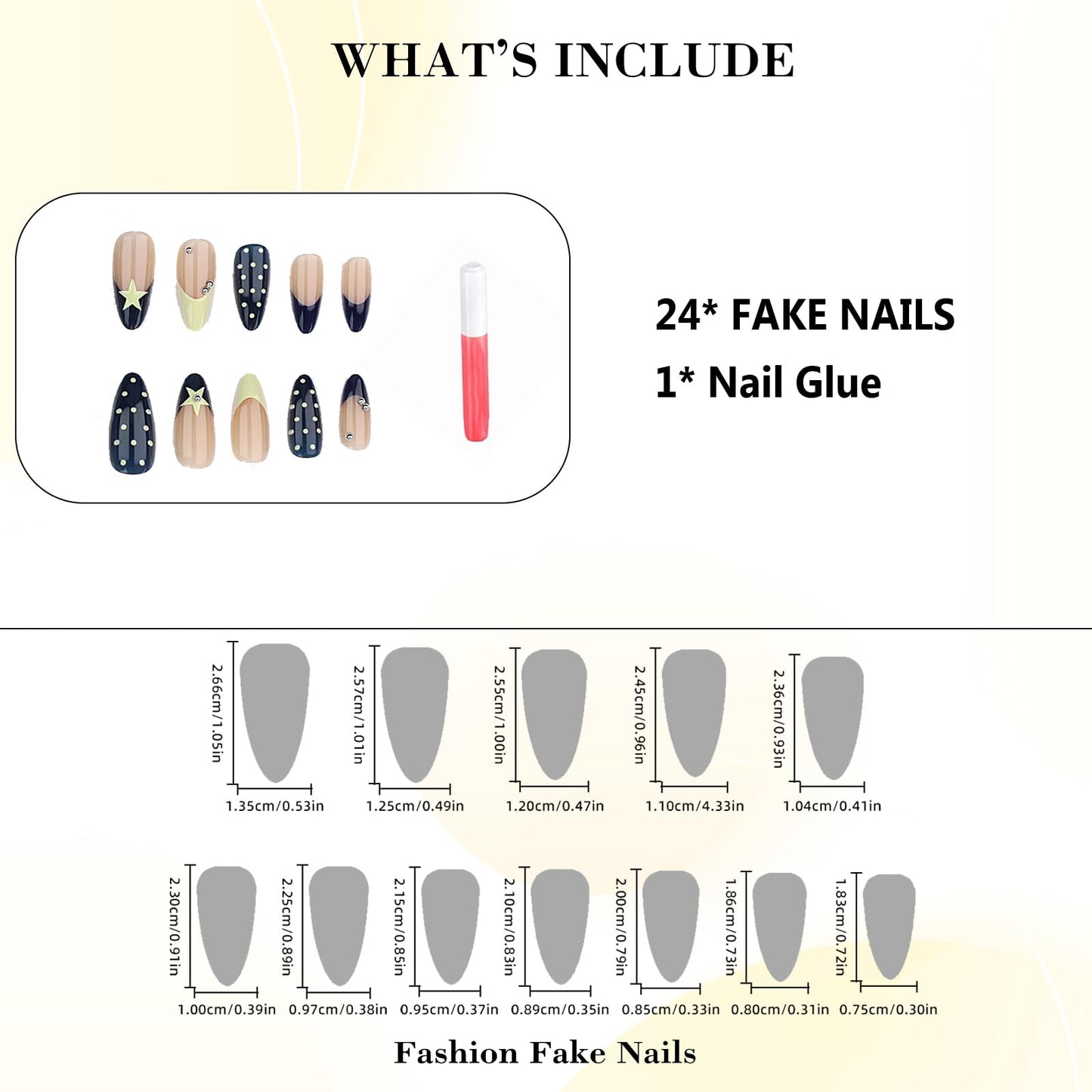 IMRAIN Polka Dot Press on Nails Medium Almond Fake Nails Glossy Blue Yellow Glue on Nails Cute French Nail Tips Acrylic Gel False Nails for Women Girls