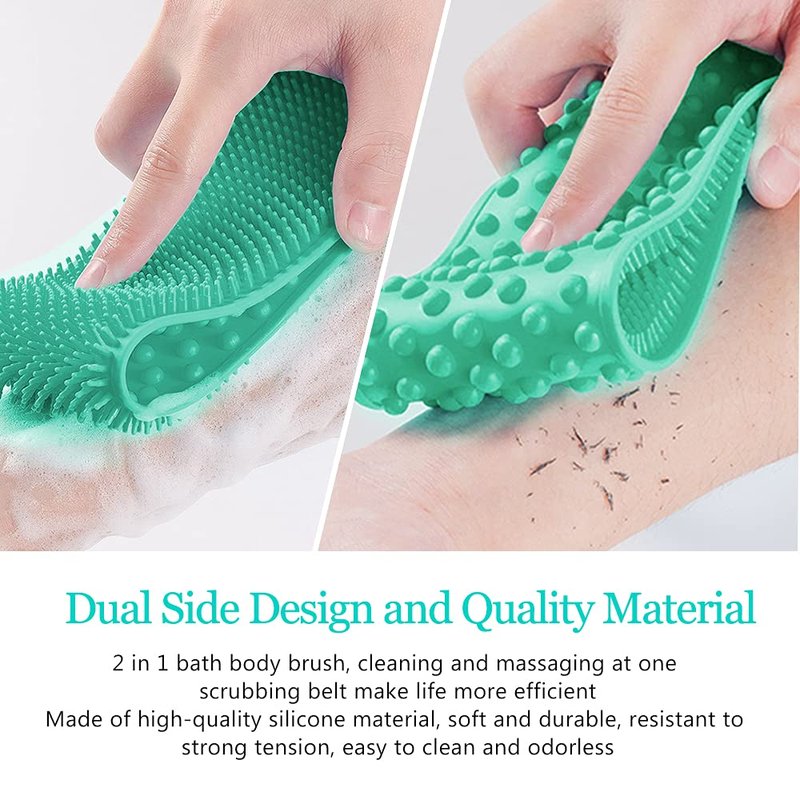 Inmorven Exfoliating Back Scrubber for Shower with Handles, 30 Inch Double-Sided Back Exfoliator Body Scrub Towel, Exfoliating Washcloth Bath Tool for use in Shower, Clean Skin for Men & Women (Green)