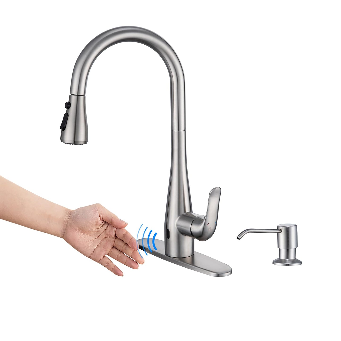 HGHGK Touchless Kitchen Faucet with Soap Dispenser and Pull Down Sprayer - Single Handle Sensor Kitchen Sink Faucet, 1 or 3 Hole Design for Modern Farmhouse Kitchens and Bar Sinks