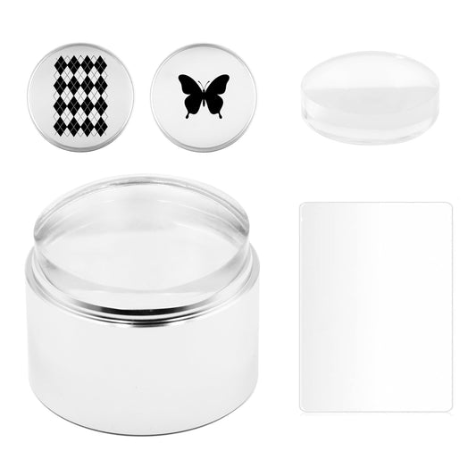 4cm Nail Art Stamper Kit Silicone French Tip Nails Stamp Sticky Nail Stamper with Replacement Heads&Scrapers Nail Art Stamping Nail Printing Tool for Home Manicure Diy (Sliver)