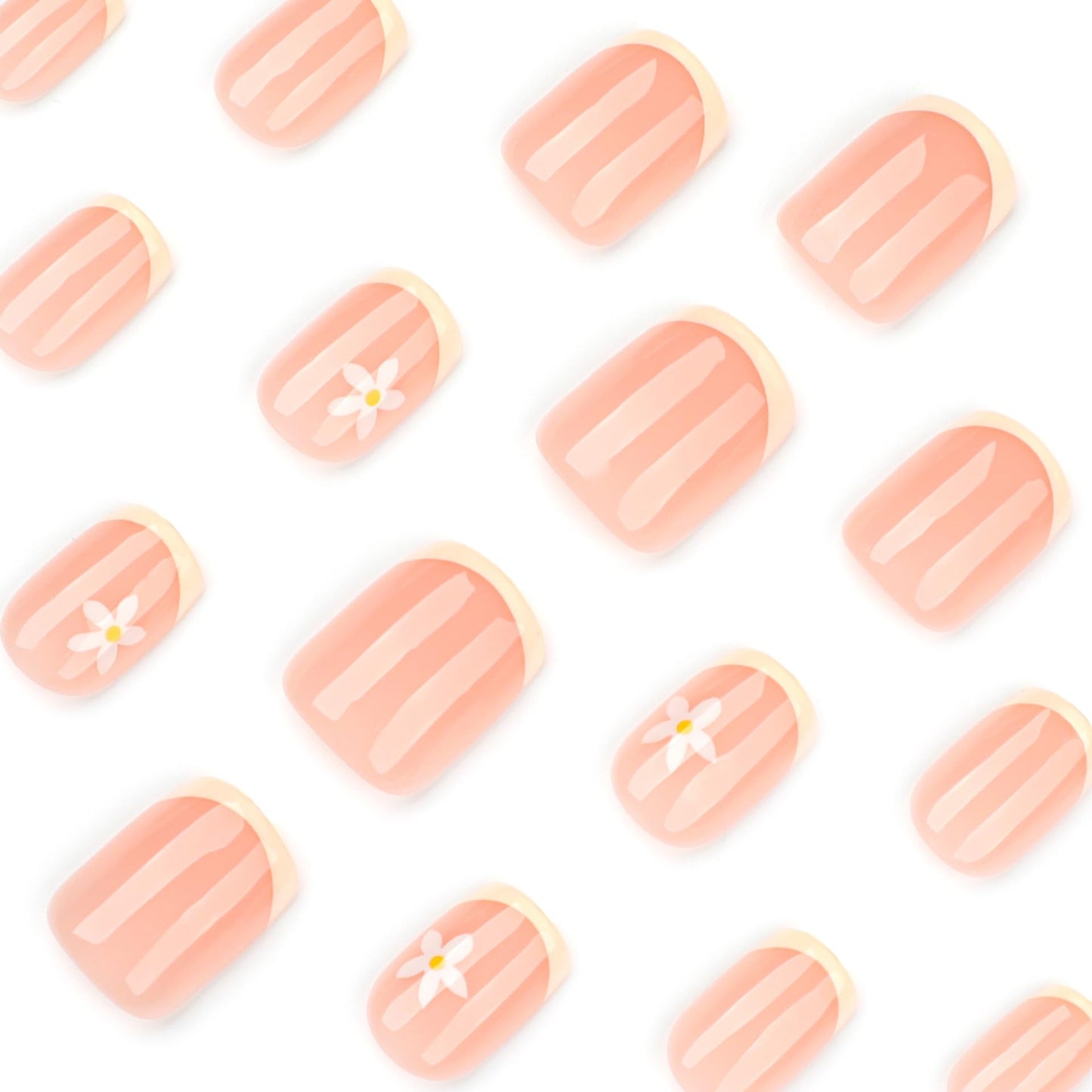 IMSOHOT Summer Press on Nails Short Square Fake Nails Yellow French Tips Acrylic False Nails Full Cover Cute Bee Summer Squoval Nail Supplies Stick on Nails for Women