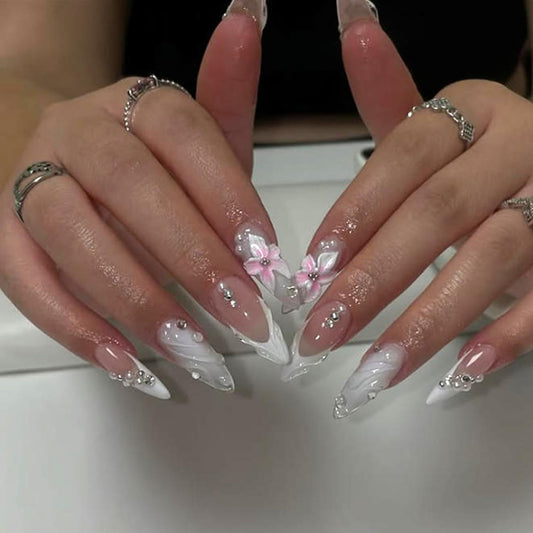 Handmade 3D Long Stiletto Art Press On Nails for Women - Reusable Stiletto False Nails, 10PCS ABS Artificial Fingernails with Nail Tip Design for Salon & Home Use (Size L)