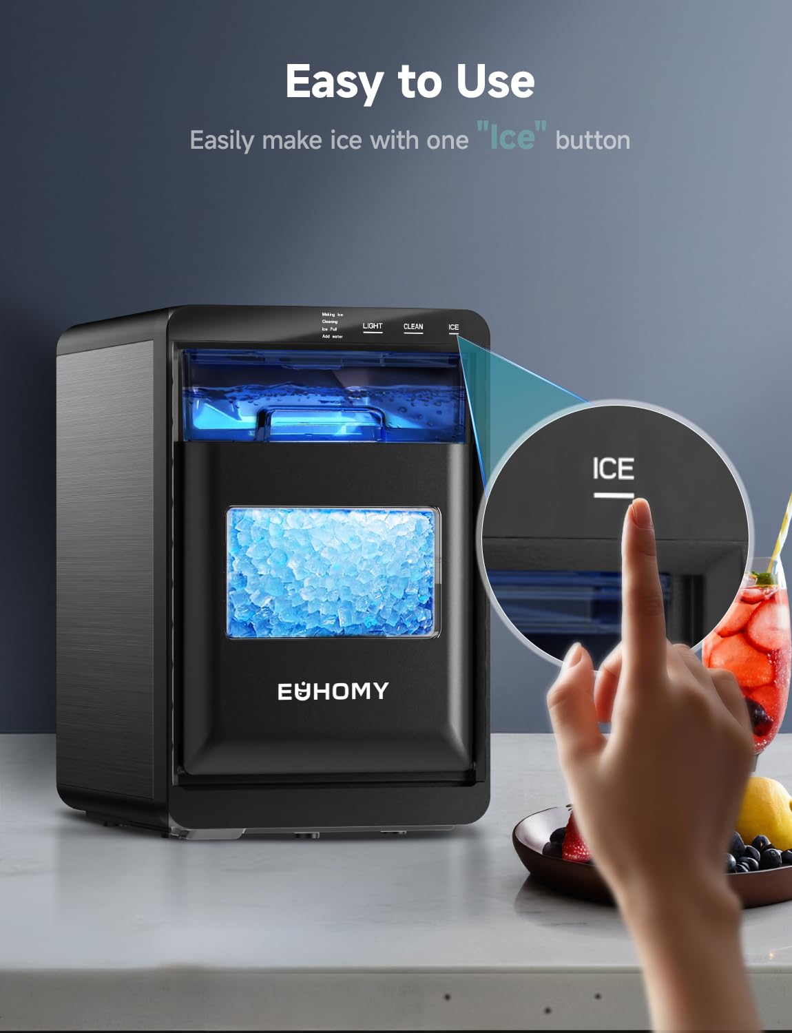 EUHOMY Nugget Ice Maker Countertop, 44Lbs/24H Sonic Ice Maker Machine, Self-Cleaning Pellet Ice Makers with Ice Scoop&Basket, Countertop Pebble Ice Maker for Home/Kitchen/Office
