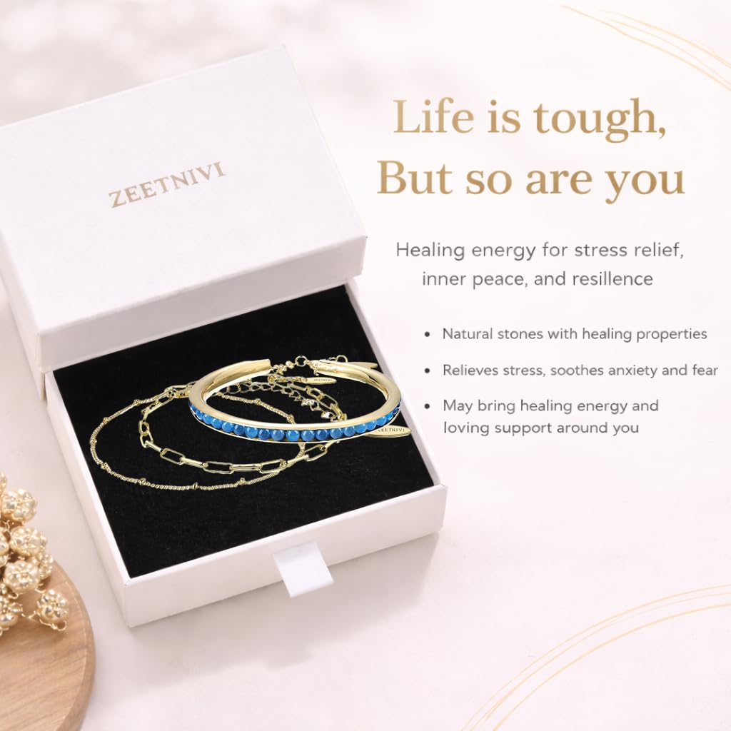 ZEETNIVI Intentional Healing Stones Bracelet for Women, 3PCS Layered Set with Semi‑Precious Stone Beads, Inspirational Jewelry for Calm Rituals & Emotional Balance