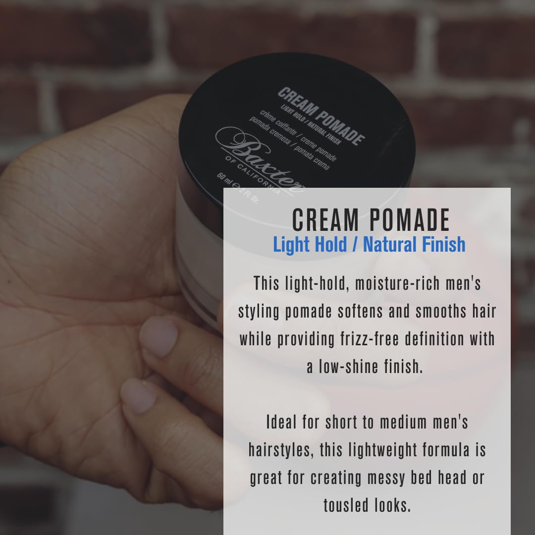 Baxter of California Cream Pomade for Men and Women, Natural Finish, Light Hold, Barbershop Quality, Smooths Classic Looks, Perfect for Texturizing Straight or Wavy Hair, 2 Ounce