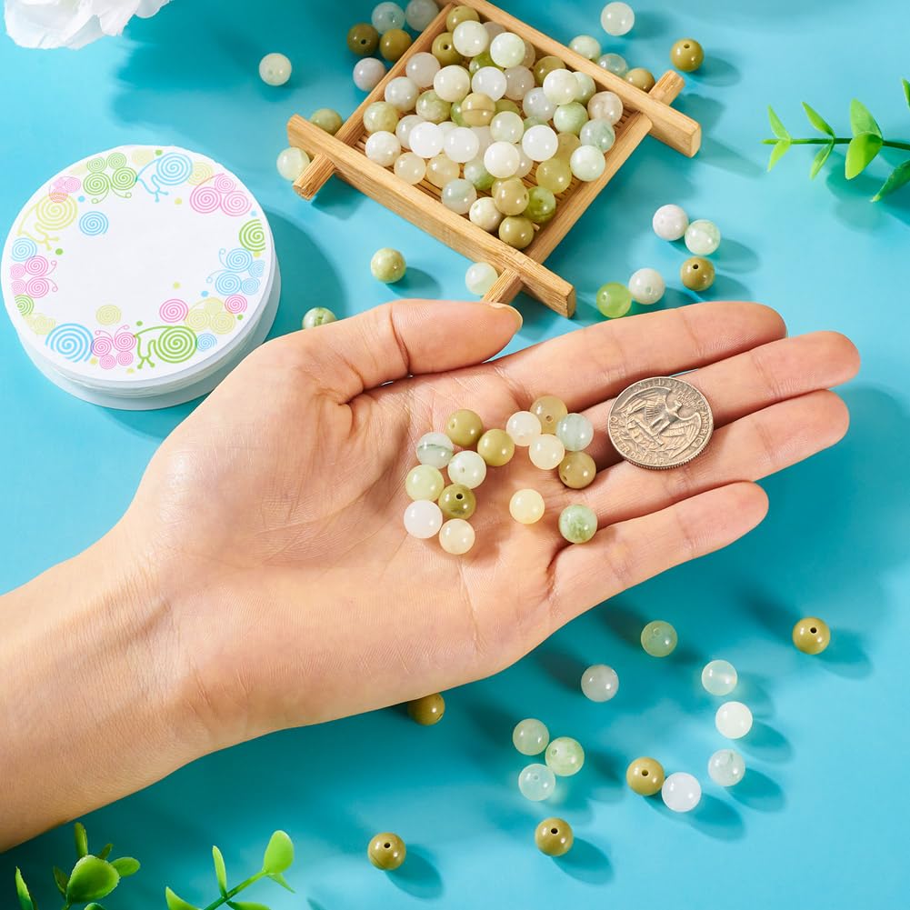 FASHEWELRY Stone Bracelet Making Kit 100pcs 8mm Mixed Gemtone Round Beads Green Crystal Loose Beads with Elastic String for DIY Necklace Earrings Jewelry Making
