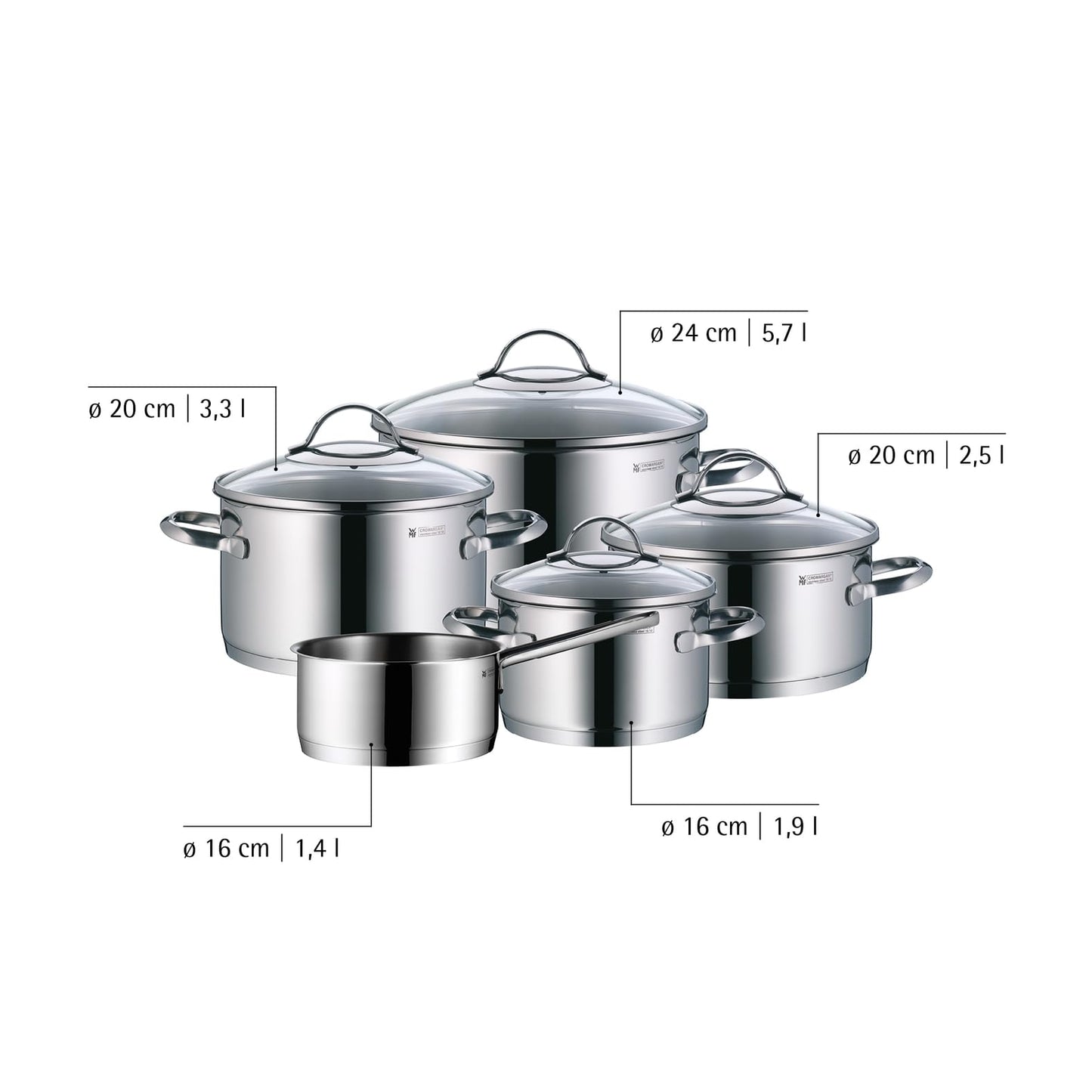 WMF Provence Plus Cromargan Pot Set, Silver, 5-Piece