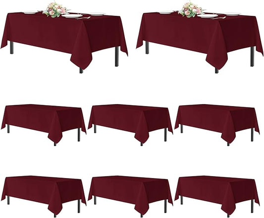 sancua Tablecloths for 8 Foot Rectangle Tables, 8 Pack - Washable Polyester Fabric Table Cloth for Chirstmas Party, Birthday, Banquet Reception, 60x120 Inch Burgundy