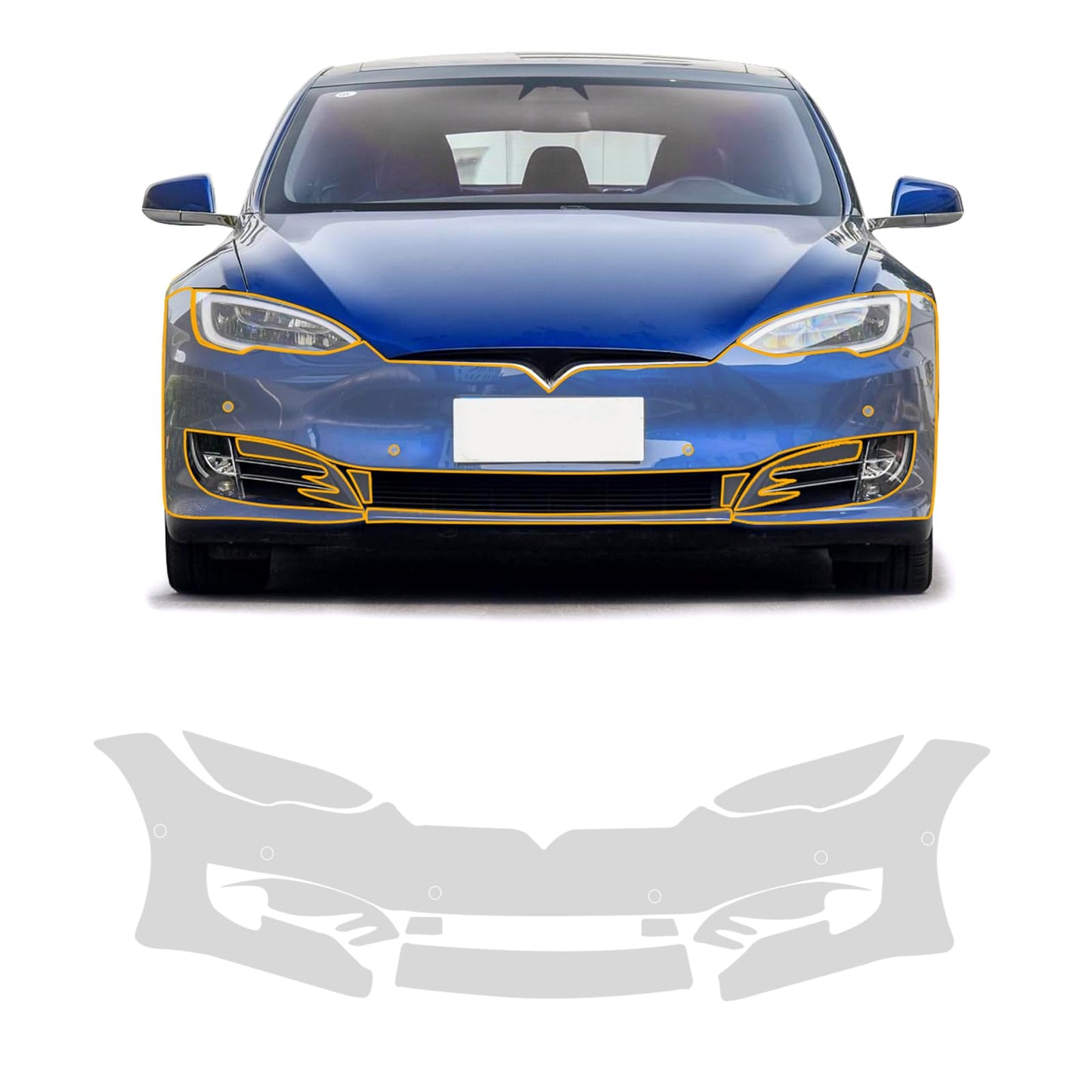 FDAIUN PPF Clear Car Pre-Cut Paint Protective Film for Tesla Model S 2016-2020 Self Adhesive TPU Rainproof Waterproof HD Scratch Exterior Accessories (Front Bumper&Headlights 8Pcs)