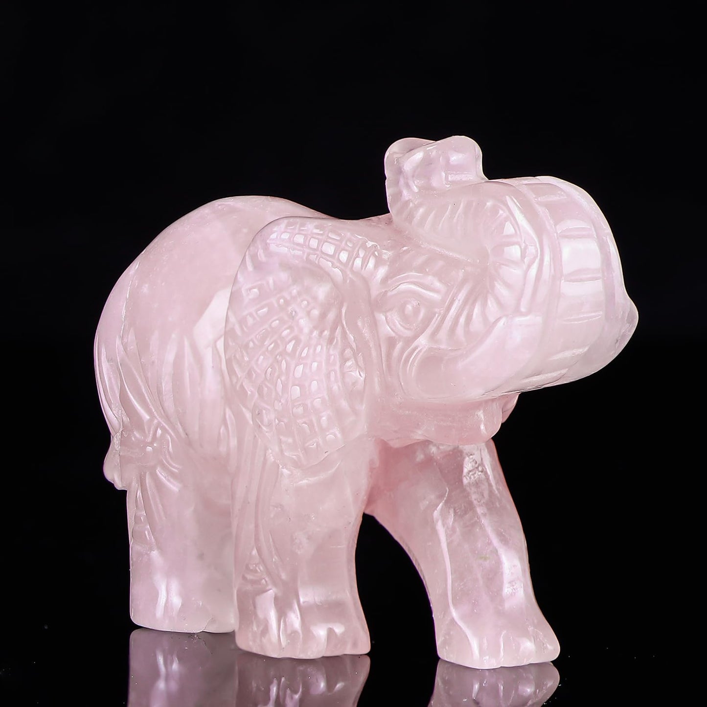 Hxswkk 2.5in Hand Carved Rose Quartz Crystal Elephant Statue - Healing Craft Home Office Decor & Gifts