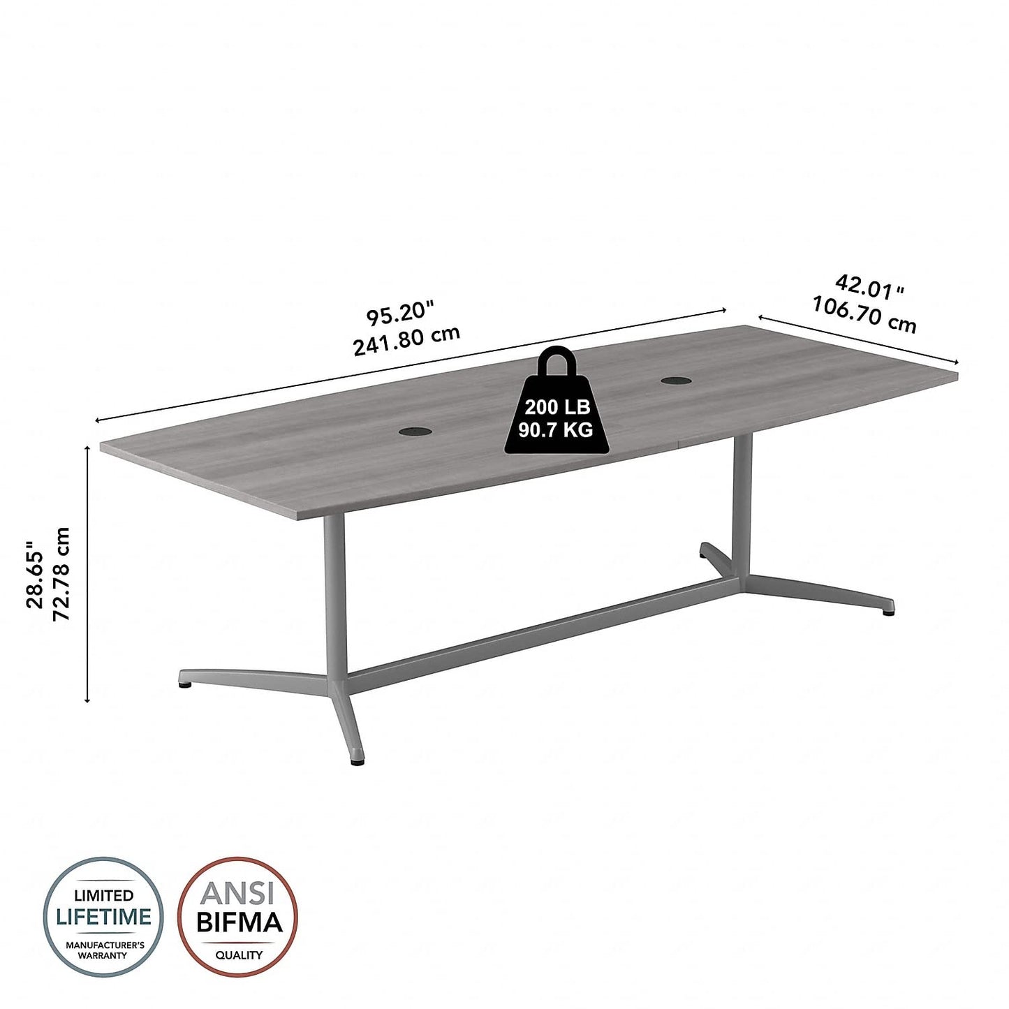 Bush Business Furniture 96-inch Office Conference Table with Metal Base, Boardroom Meeting Space for 8 Users, Platinum Gray