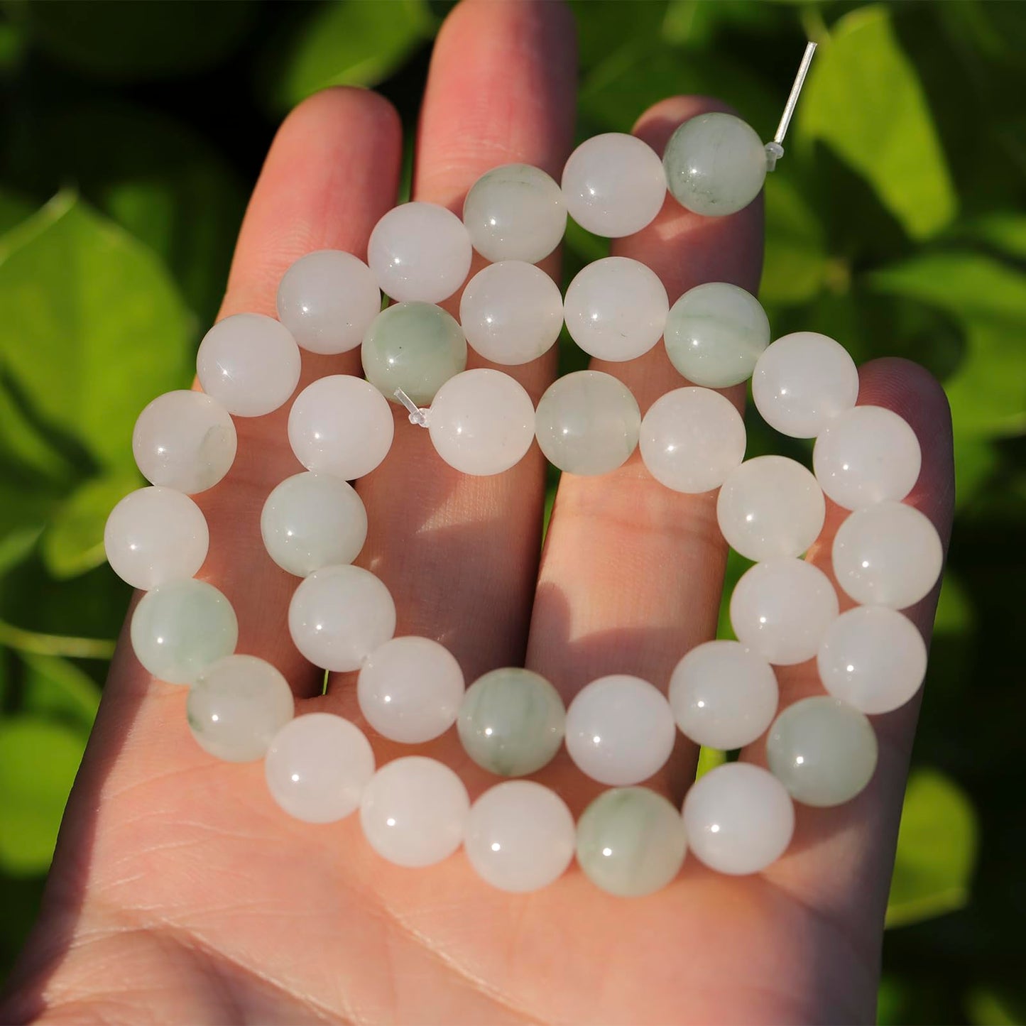 35pcs 10mm Natural Gemstone Beads for Jewelry Making Supplies,White Jade Healing Crystal Polished Round Loose Stone Beads for Bracelet Necklace 15 Inch
