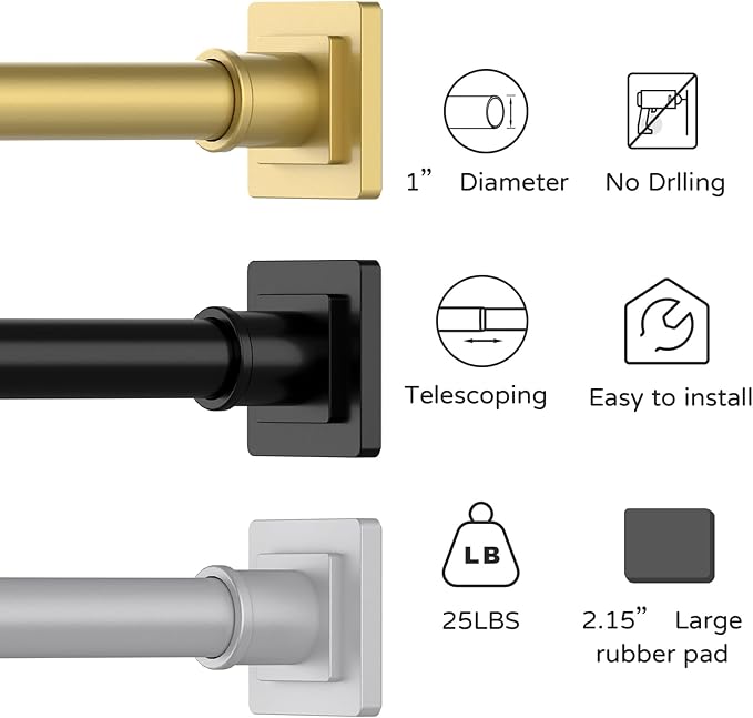 UIOSANRT Tension Shower Curtain Rod 31-92 Inches Non-Slip Shower Rod Tension Mounted No Drill Gold Shower Curtain Rods Spring Tension Rod for Windows Bathroom