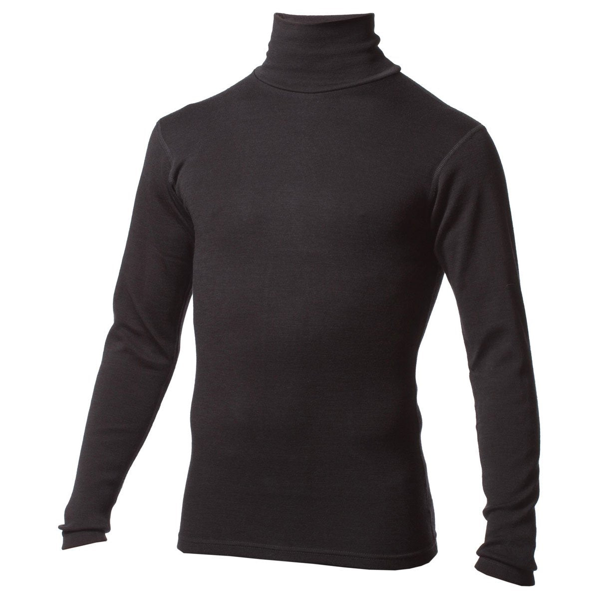 100% Merino Wool Mens Turtleneck - Midweight Long Sleeve Base Layer - Black - X-Small