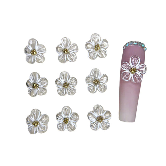 Set 8Pcs Gel 3D Clear White Apricot Flowers Nails Charms Handmade by Gel, Design For Medium & Long Nail 3D Flower For Nail Art Floral Salon Decor For Women Girls (Clear White Apricot-Large 8Pcs)