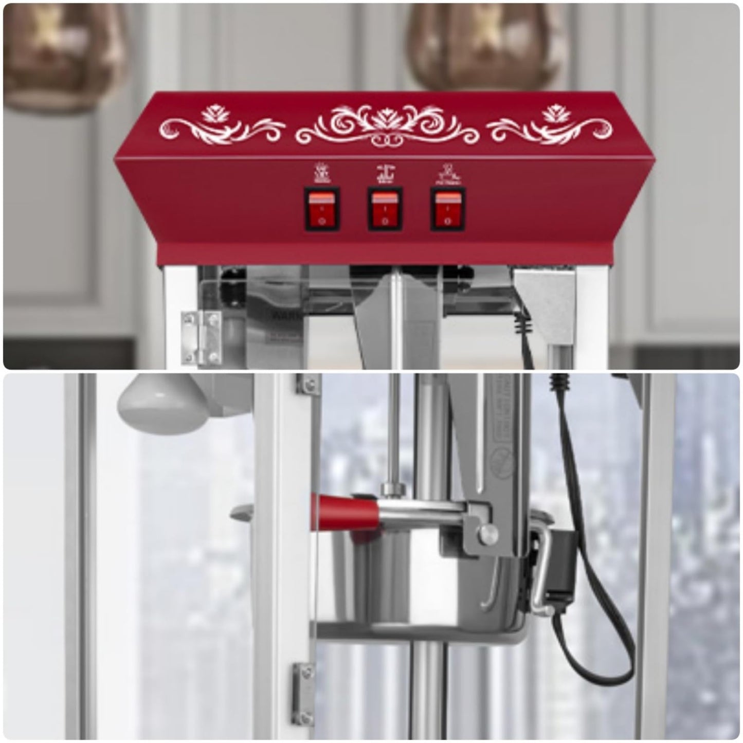 Trygoal Commercial Popcorn Machine, 12 Oz Kettle, 800W Countertop Popcorn Maker with Tempered Glass & Warming Deck, Tabletop Pop Corn Popper for Home Theaters, Birthday Parties, School Events, Red