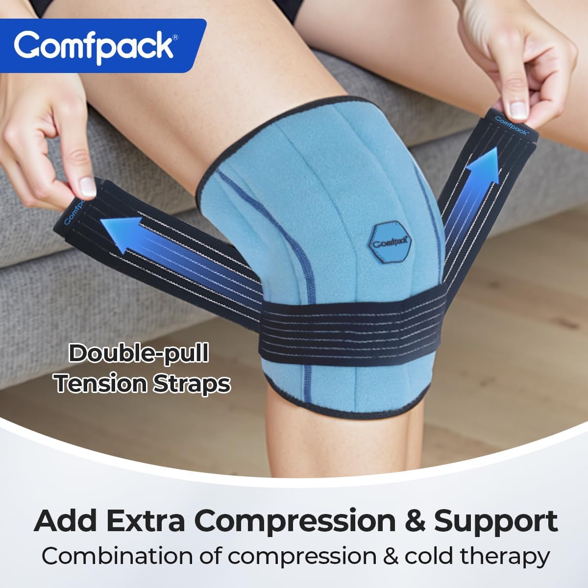 Comfpack Knee Ice Pack Wrap, 2 Hours Long Lasting Coldness Ice & Compression Therapy Flexible Ice Pack for Knee Replacement Surgery, Arthritis Pain, ACL, Swelling, Sports Injuries(23" × 10.3"")"