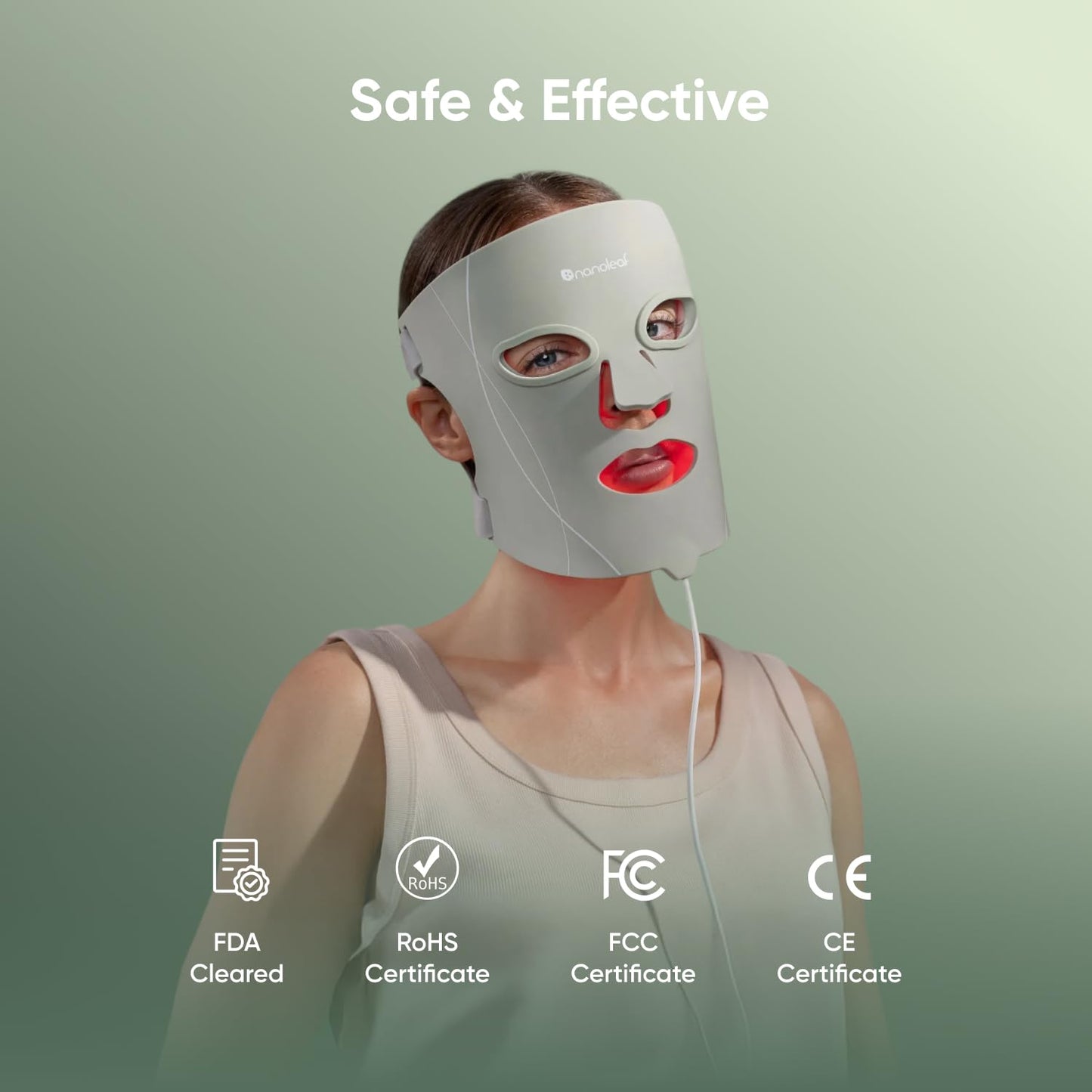 Nanoleaf FDA-Cleared LED Light Therapy Face Mask with 7 Treatment Modes - Professional Red & Blue Light with NIR Facial Device for Anti-Aging - 432 LEDs, Rechargeable