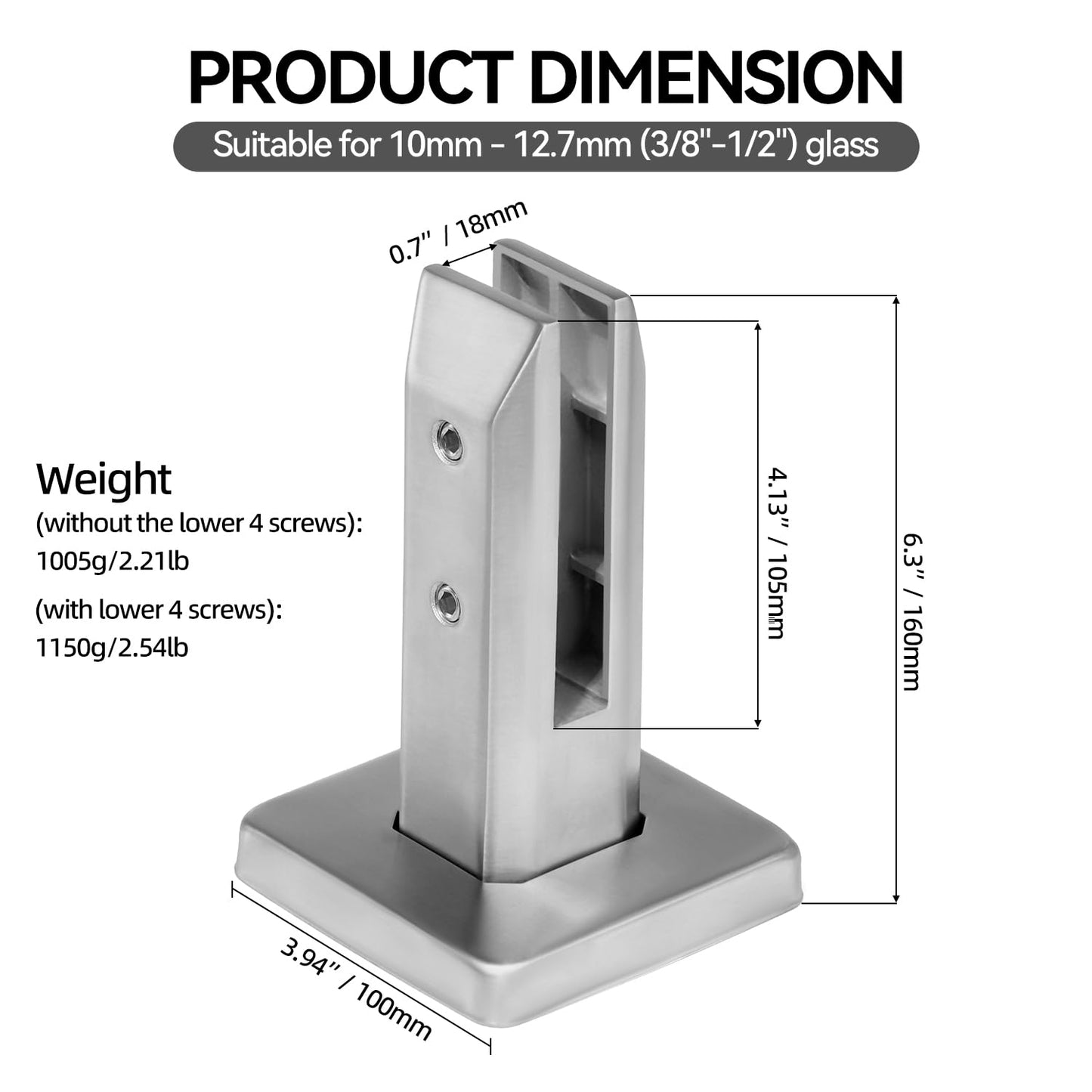 SyingHwan T316 Stainless Steel Glass Railing Clamp,Heavy Duty Glass Railing Spigot,Railing Post Clamp (4, Brush)