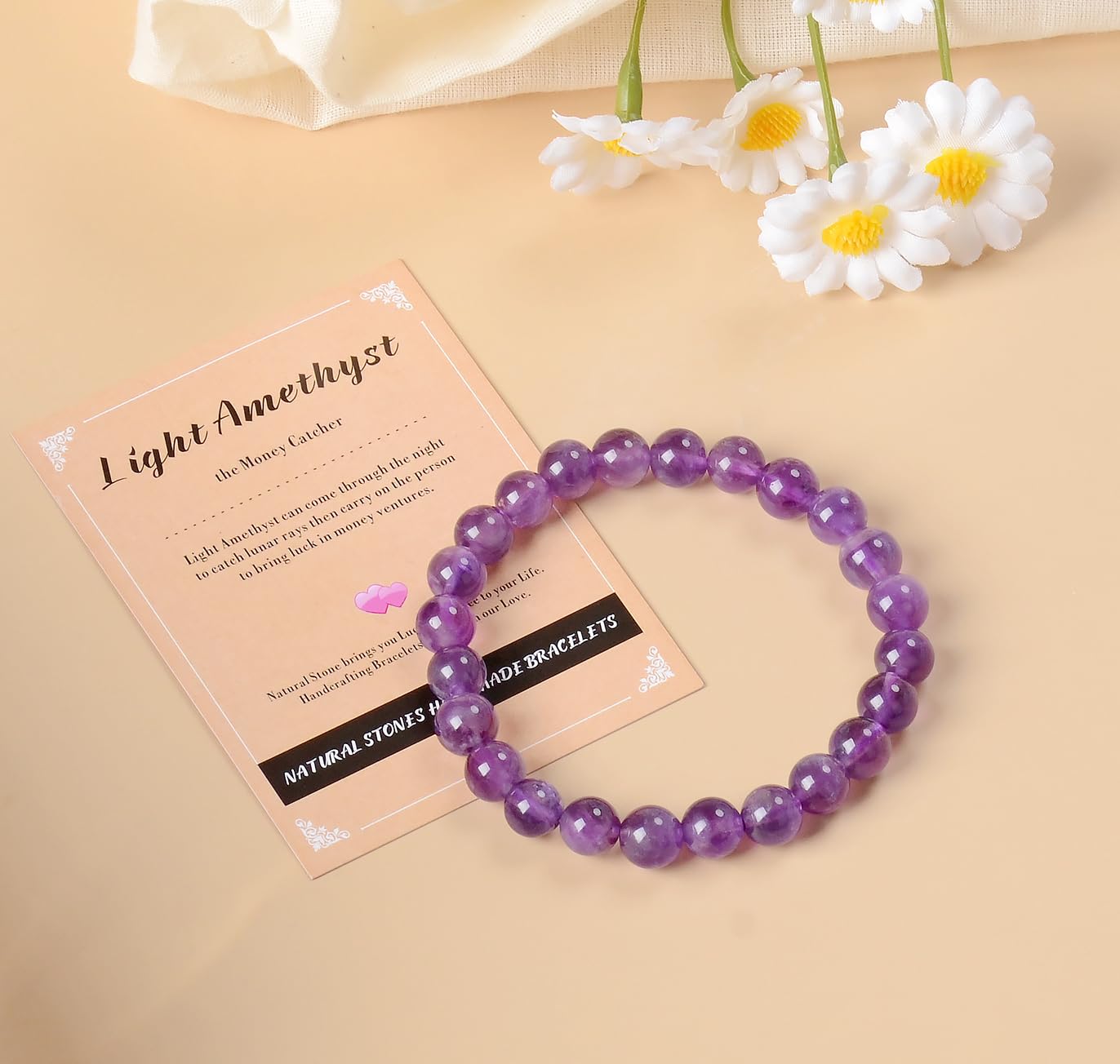 AD Beads Handmade Gemstone Stretch Elastic Bracelet Crystal Healing Reiki Nature's Beauty and Spiritual Essence Unisex (4mm, Purple Amethyst)