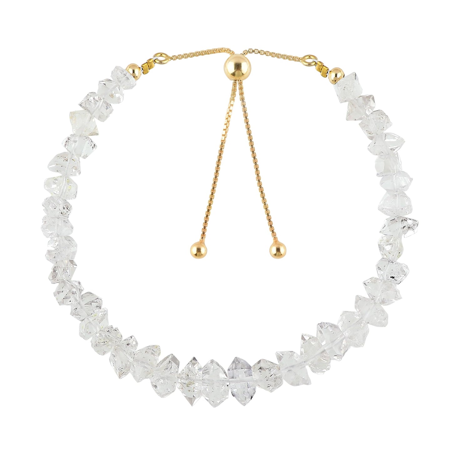 CRYSTALINES Natural Raw Herkimer Diamond Gemstones Bracelet, High Grade Rough Stones, Handmade Jewelry, Chakra Healing Crystals, Gold Plated - Adjustable Chain 8 inch, Gift for Women