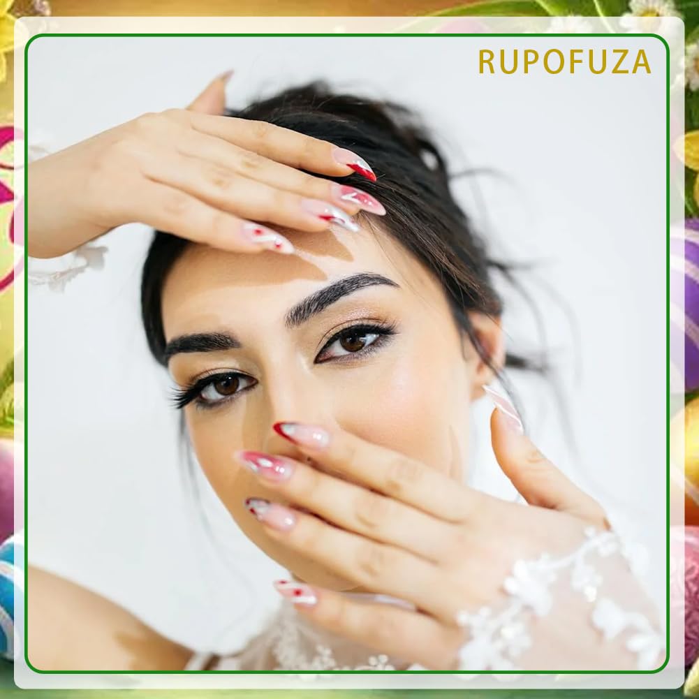 RUPOFUZA Press on Nails Spring Square Short Fake Nails Red Leopard Print False Nails Glossy Red Glue on Nails Acrylic Artificial Nails Extra Short Glue on Nails for Women 24Pcs