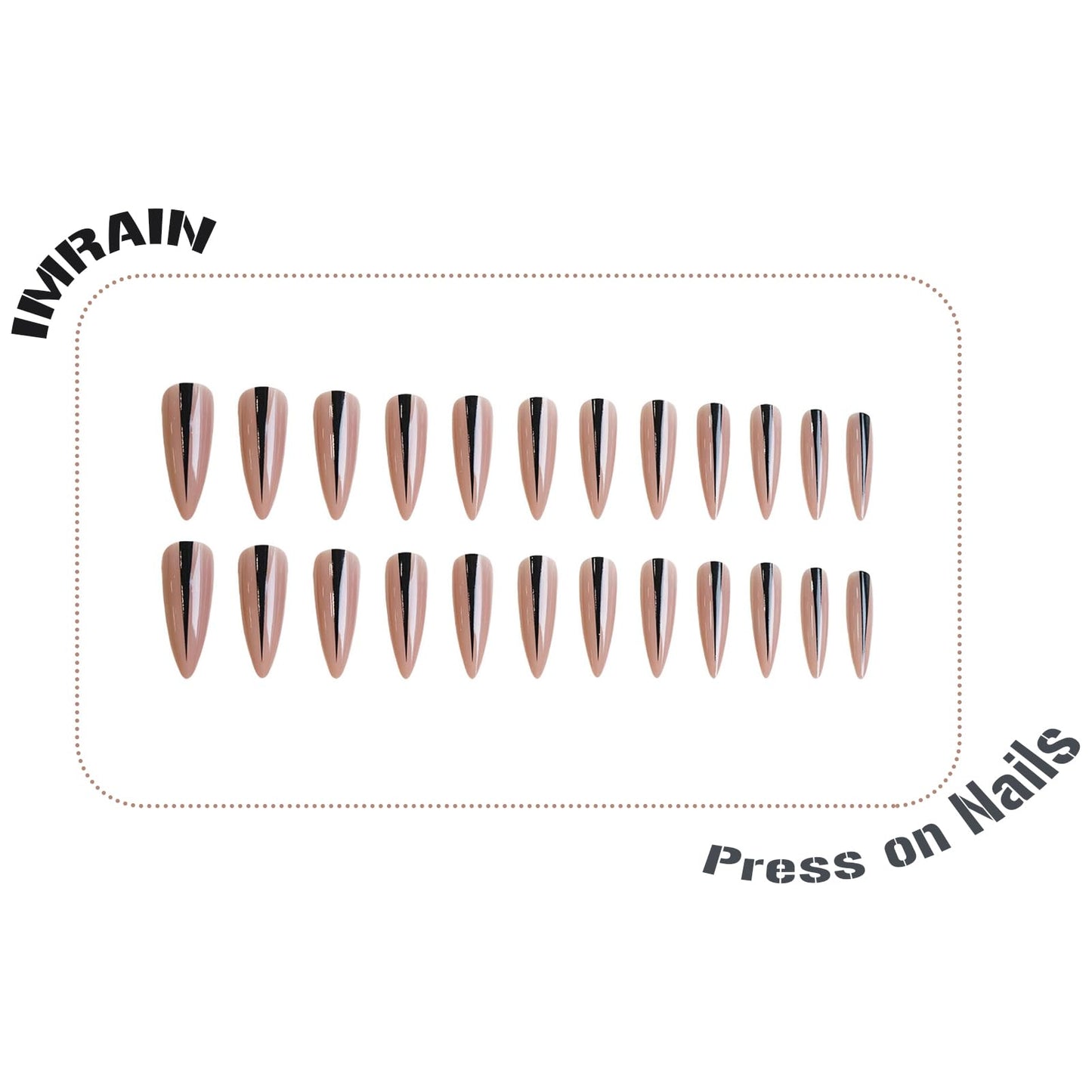 IMRAIN Press on Nails Long Stiletto Fake Nails Nude Glossy Glue on Nails Full Cover Goth Nail Supplies DIY Acrylic False Nails for Women Girls 24Pcs