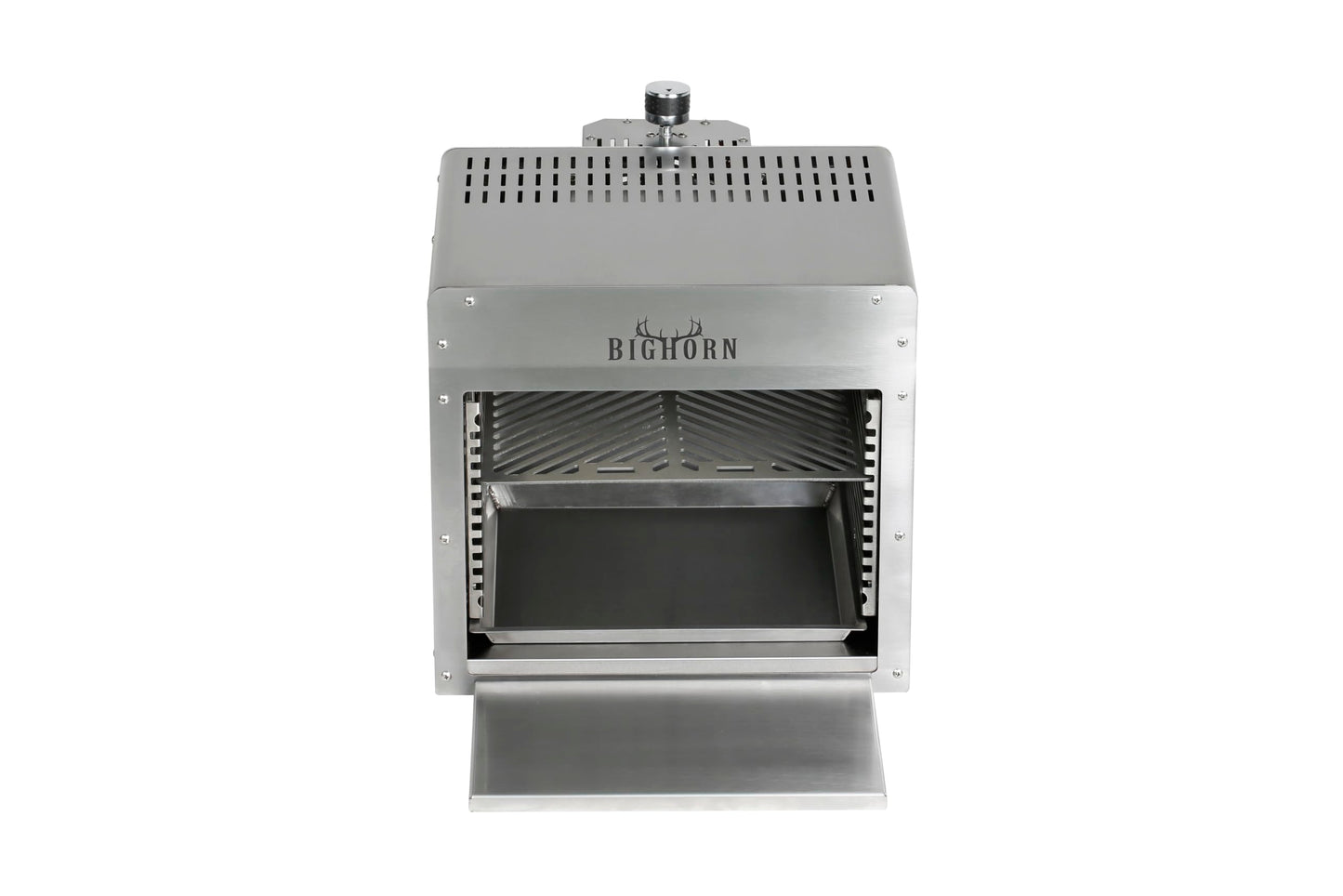 BIG HORN OUTDOORS 1500°F Small Infrared Propane Gas Grill – Portable Steak Broiler & Sear Station, Outdoor Salamander BBQ with Pizza Stone, Stainless Steel