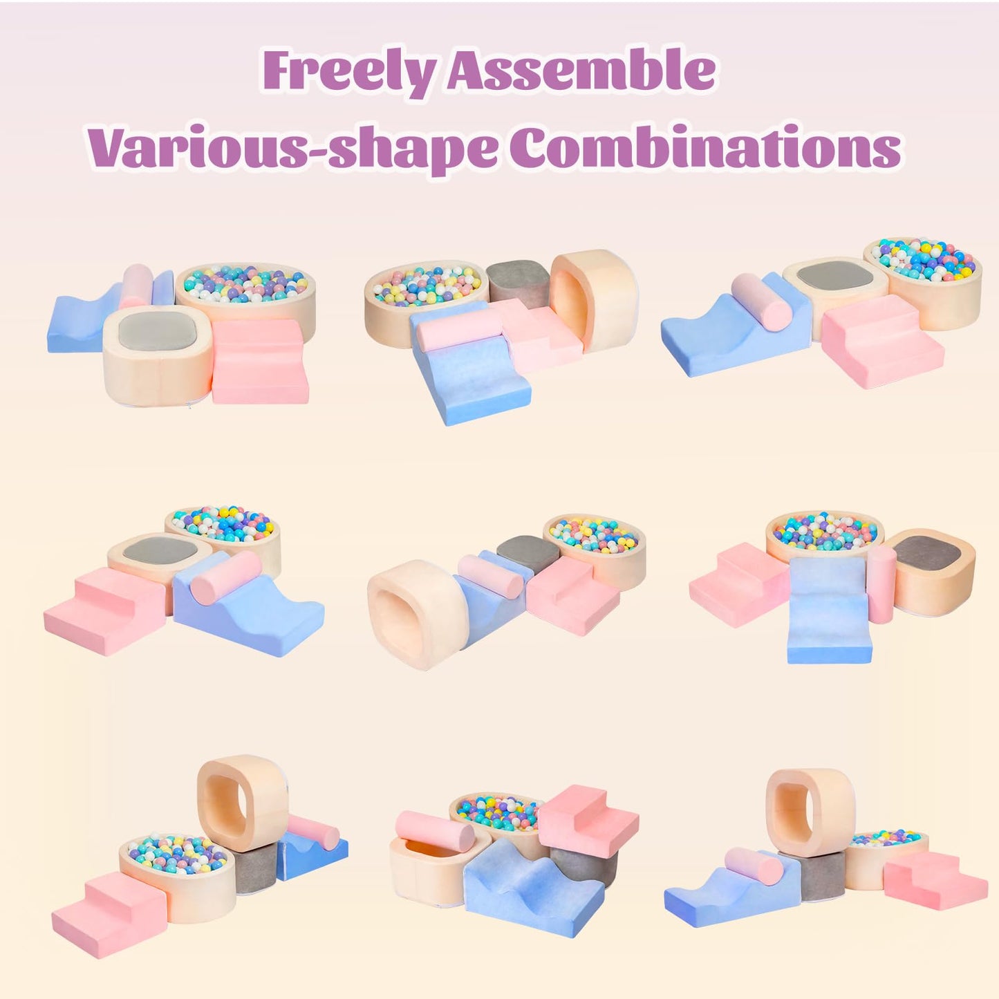 MIND&ACTION 6-Piece Toddler Climbing Toys Indoor, Climbing Toys for 1 Year Old, Soft Play Set Baby Foam Blocks for Toddler 1-3 (Ball Not Included)