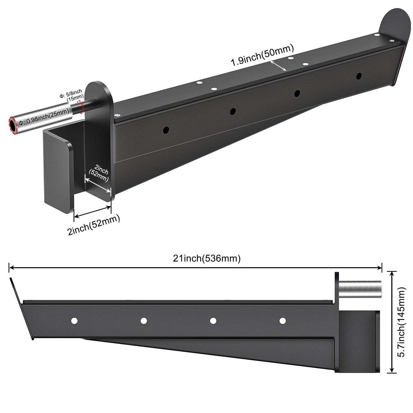 Kipika Safety Spotter Arms for 2" x 2"" Power Racks with 5/8"" or 1"" Holes - Heavy Duty Barbell Safety Catches with Rubber Pad - Adjustable and Easy to Install - Set of 2"