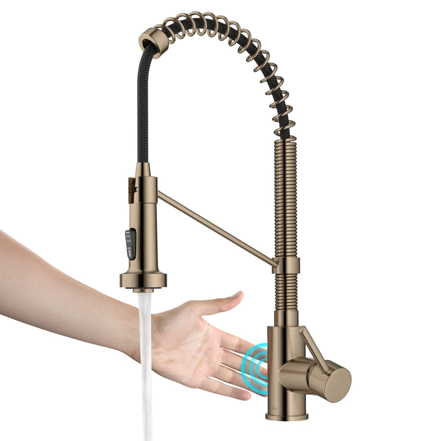 KRAUS Bolden Touchless Sensor Commercial Style 2-Function Single Handle Pull Down Kitchen Faucet in Spot-Free Antique Champagne Bronze, KSF-1610SFACB
