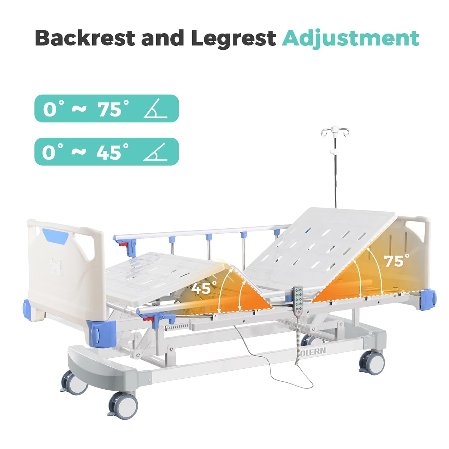 OLERN Premium 3 Function Full Electric Hospital Bed with 4.7" Memory Mattress for Home Use-16.1"-29.1" Height Range, Central Control System-5" Casters, 550LBS Loading, Adjustable Medical Bed Frame