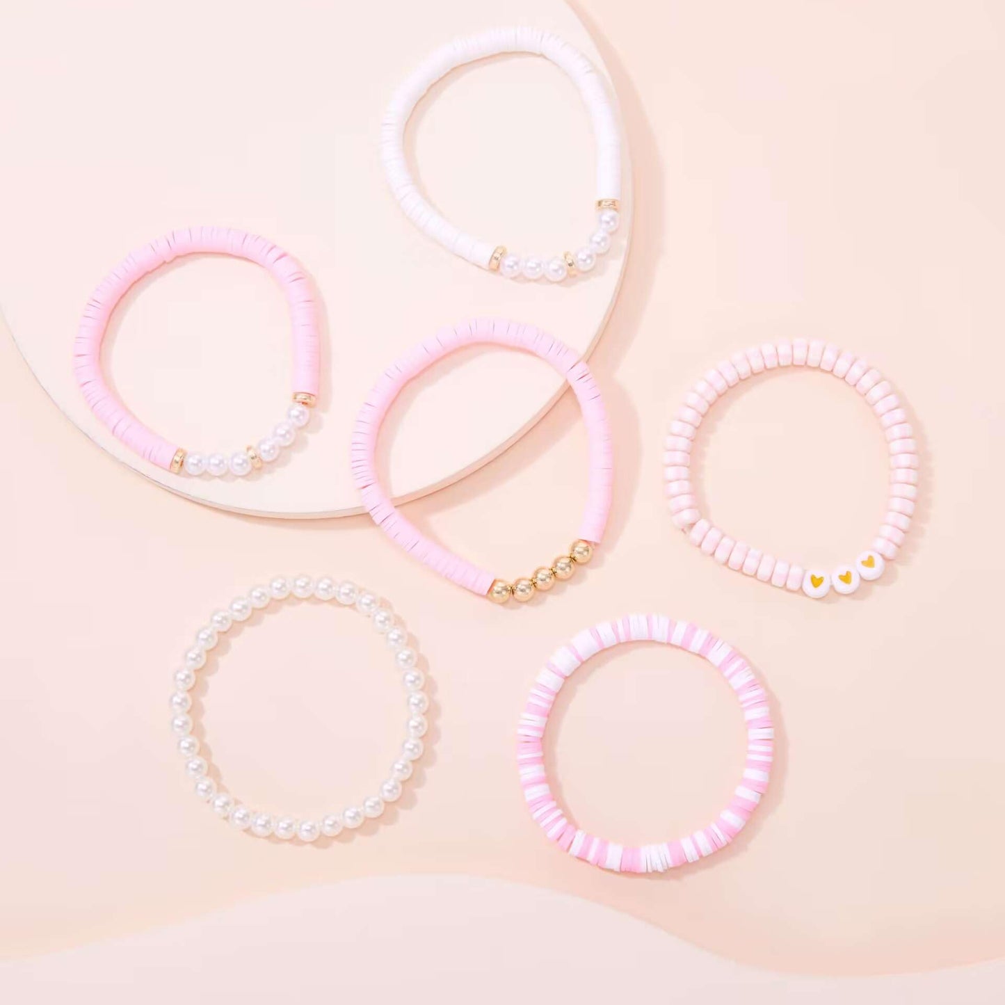 YEOSMINE Boho Heishi Clay Beaded Stretch Bracelets Stack For Women, Preppy Teens Friendship Gold Bracelets Cute Beach Surfer Accessories Bulk Set Trendy Fashion Jewelry