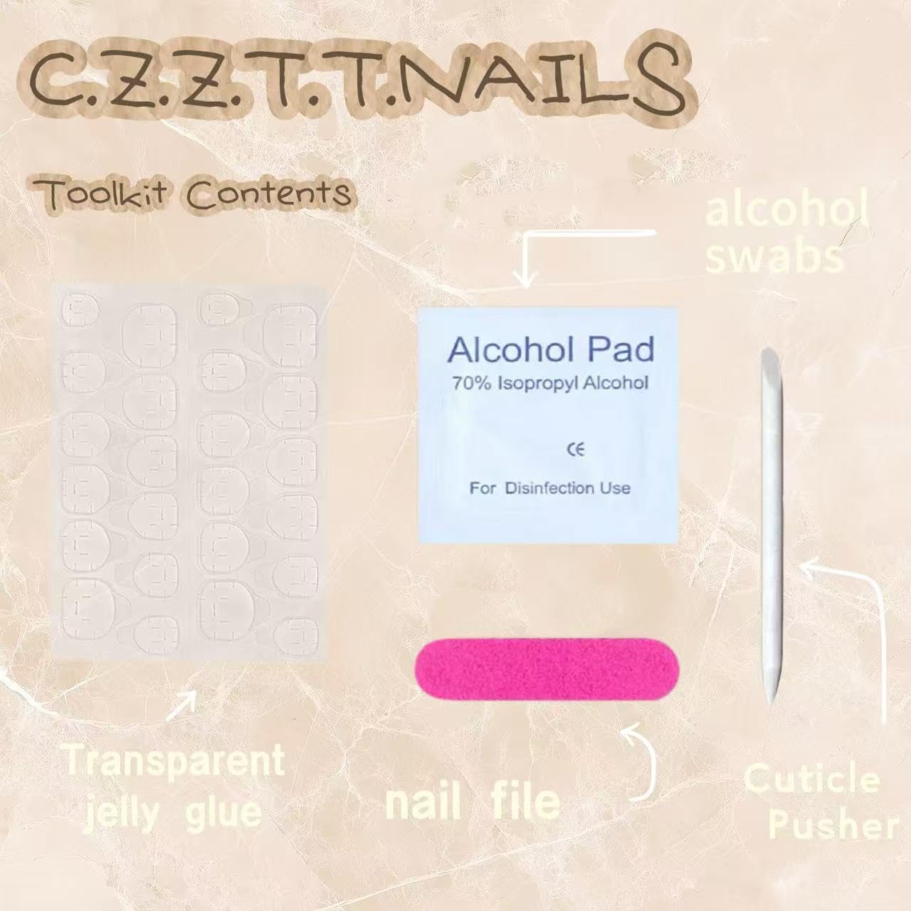 C.Z.Z.T.T.NAILS Press on Toenails Short, White Square Fake Nails, 24 Pieces, Multiple Sizes 6-17.5mm, Artificial Toe Nails for Pedicure