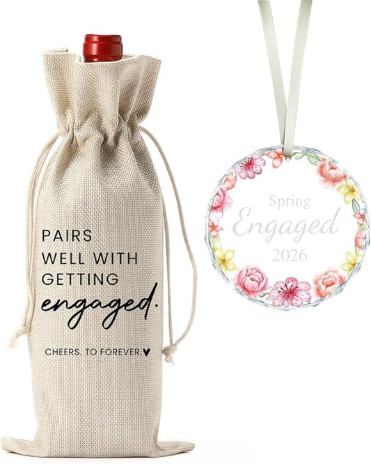 Engaged Gifts Engagement Gifts for Couples Her, Engagement Party Decorations for Women Couple Bride Wedding Our Spring Engaged Wine Bag Acrylic Ornament 2026