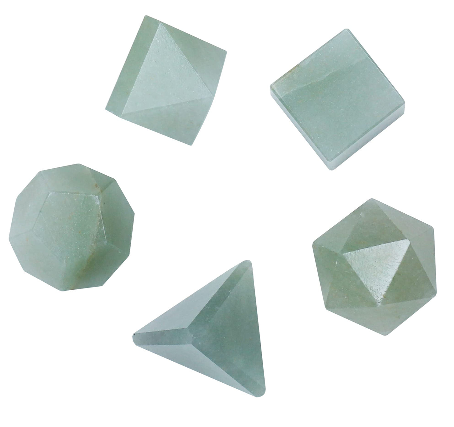 Crocon Green Jade 5Pcs Platonic Solids Crystal Geometry Set, Platonic Solids Sacred Geometric Stones for Meditation Reiki Balancing Healing Chakra Stone Cleansing Spiritual Good Luck (15-20 mm)