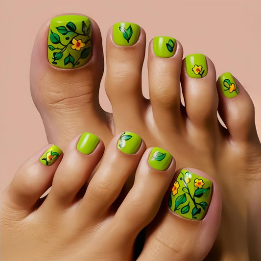 FIEONCIY Press on Toenails with Designs Acrylic Fake Nails for Toe Artificial False Nails with Charms Glue on Toe Nails for Spring Summer Stick on Toenails for Women Girls(Y593)