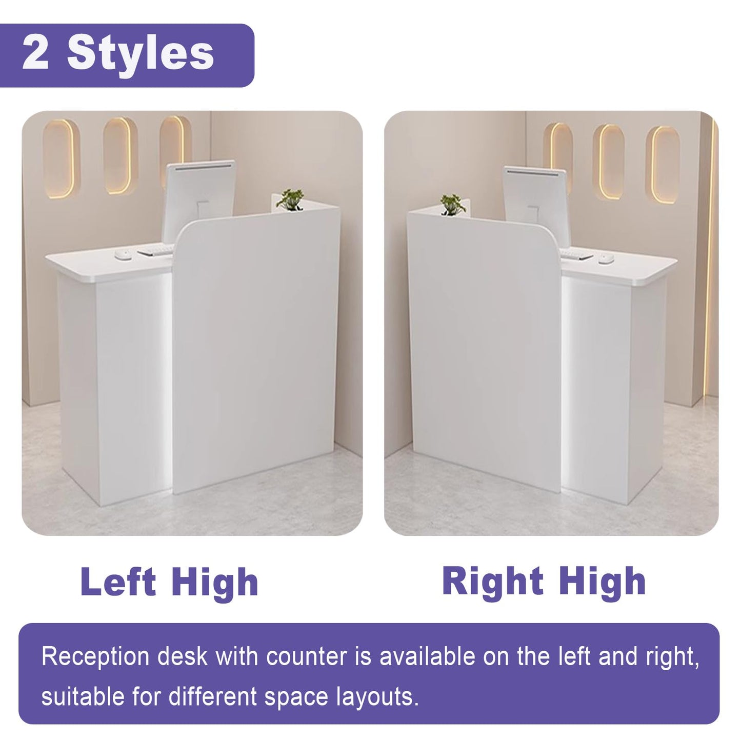 BFECGDXT Small Reception Desk for Salon, Modern Front Desk Reception Counter L-Shaped with Lockable Drawer, for Clothing Beauty, Left Corner 39.4in
