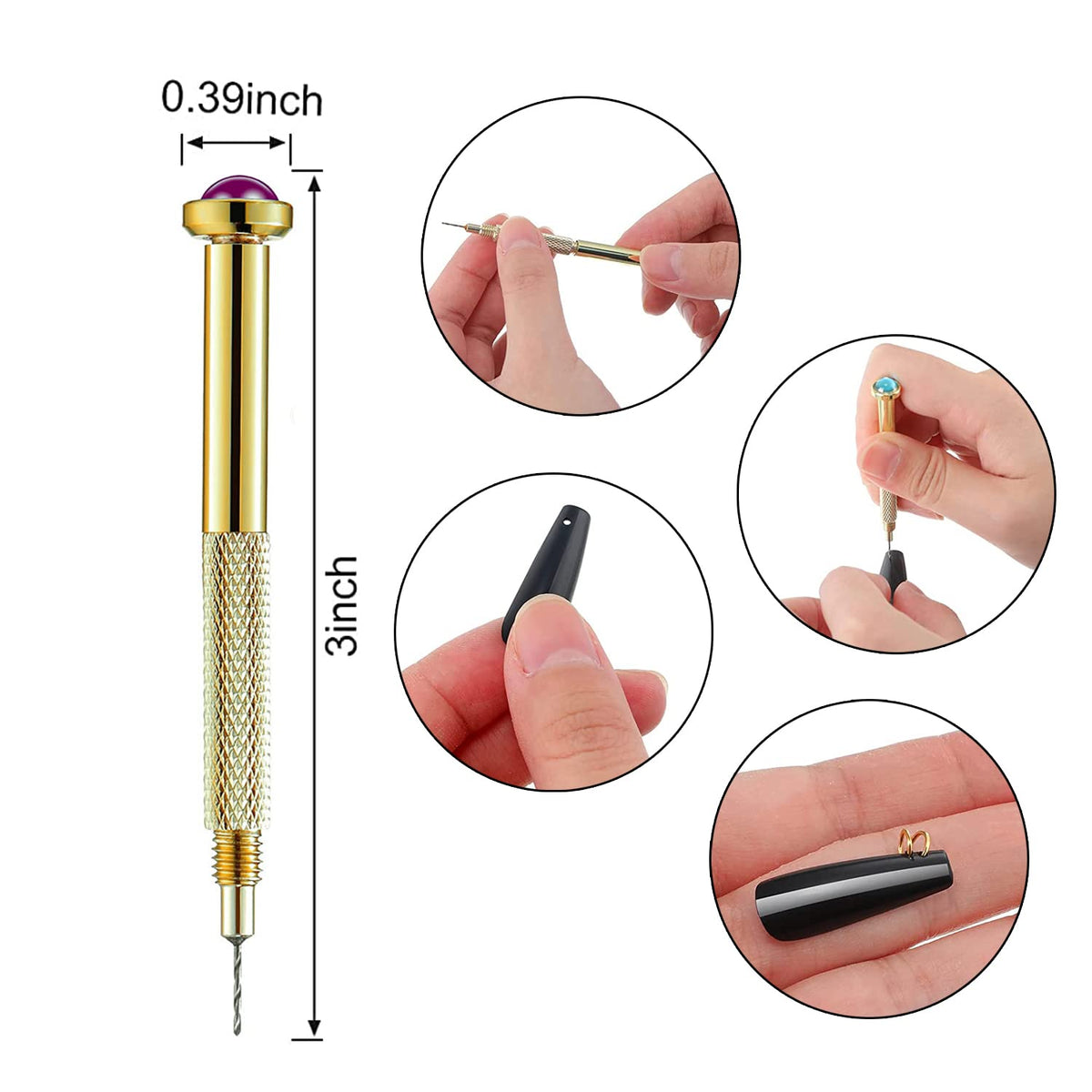 DANNEASY 1070pcs Nail Art Dangle Charm Piercing Tool Hand Drill Nail Piercing Charms Jump Rings Connectors Nail Accessories Jump Ring for Jewelry Craft Making Nail Art Supplies(Silver)