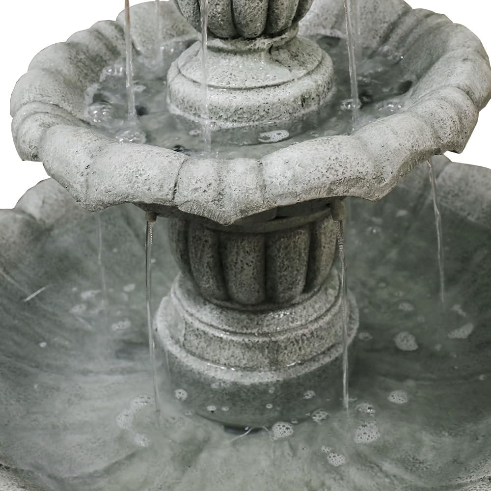 ourrco 39.3” H Outdoor Floor Water Fountain, 3-Tiers Concrete Water Fountain with Submersible Electric Pump - Garden Cascading Waterfall for Yard Patio Lawn Home Decor