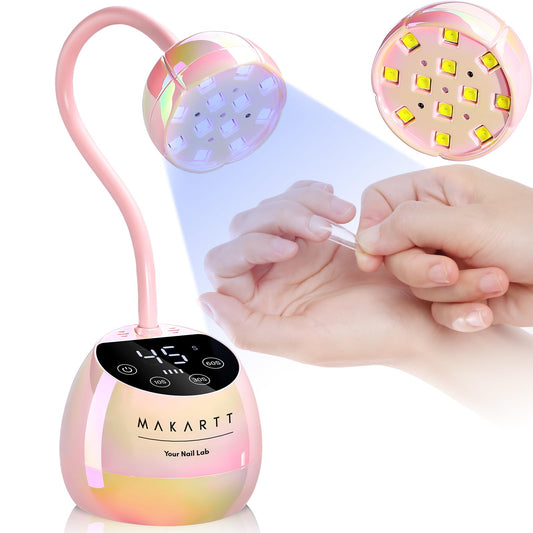Makartt UV LED Nail Lamp - Gooseneck UV Light for Nails Cordless Rechargeable USB 39mW/cm² Dryer LED Lamp with Auto Sensor 4 Timer Settings Fast Curing for Nail Art Polish (Glazed Pink)
