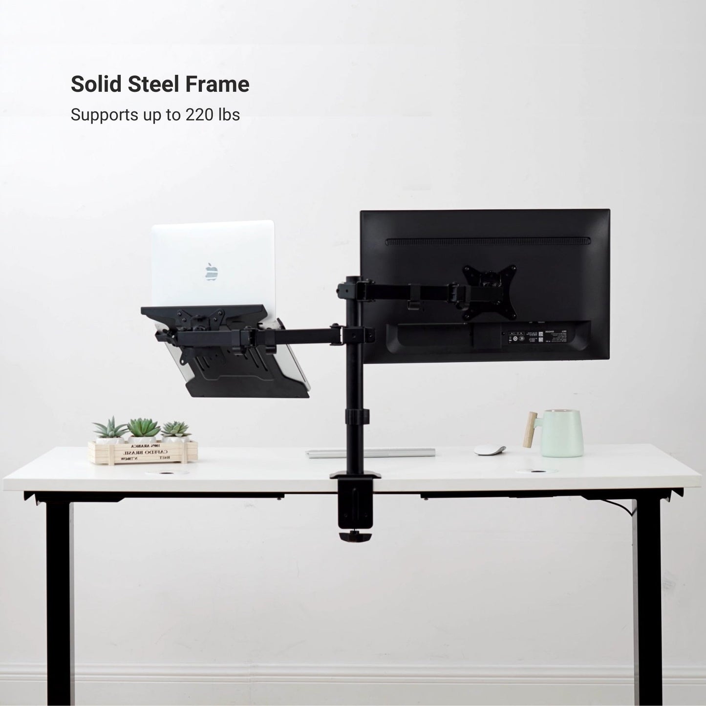 Progressive Desk Stand Up Electric Standing Desk, Compact Home Office Table, White Frame and Dark Cherry MDF Tabletop Prime Ryzer 42" x 24"