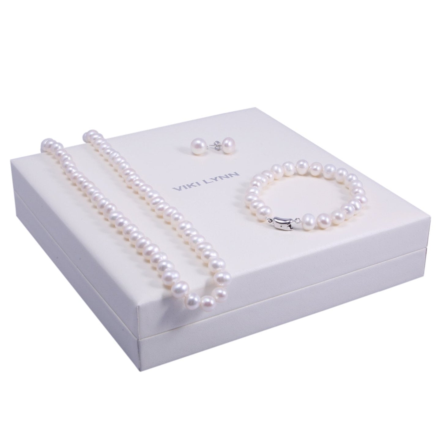 VIKI LYNN Freshwater Cultured Pearl Necklace Set Includes Stunning Bracelet and Stud Earrings Jewelry for Women Gift for Mother's Day, Anniversary, Birthday, Wedding - 20 Inch