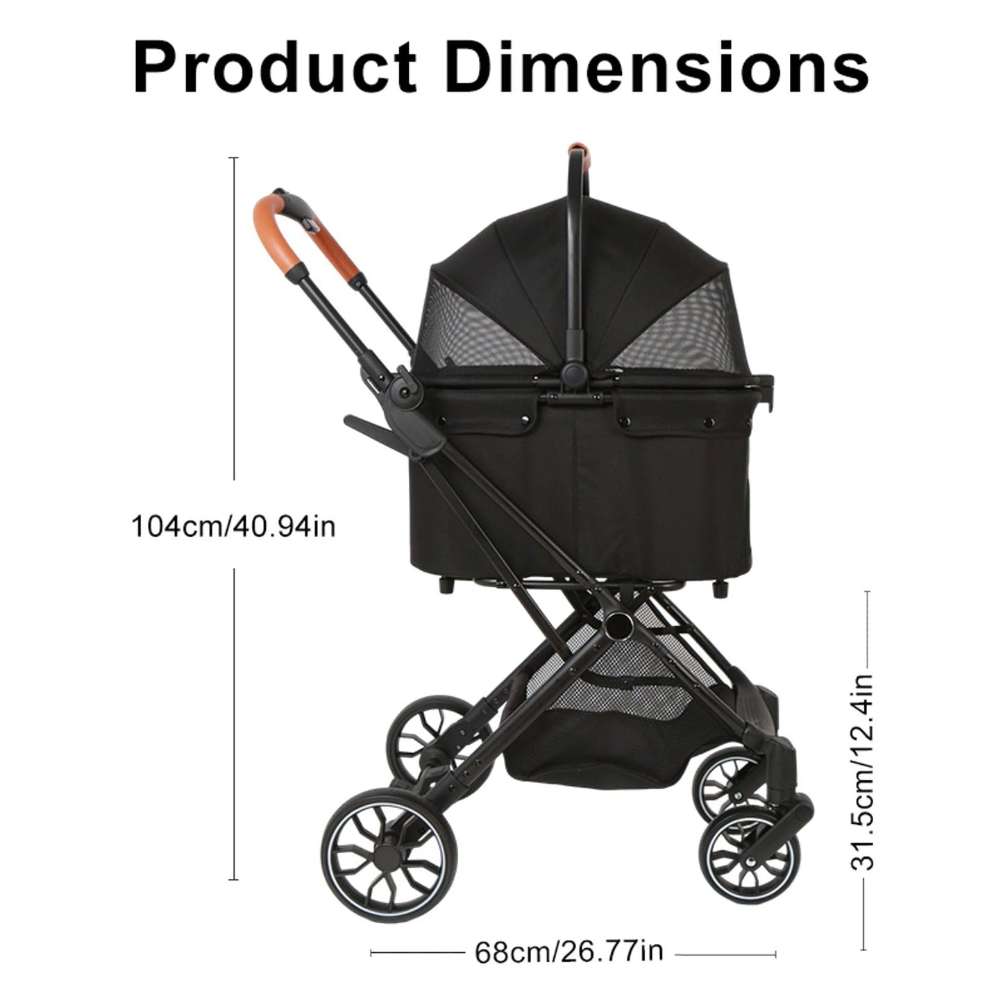VRHOT Pet Stroller for Small Dogs and Cats, Detachable Dog Cat Stroller with All-Terrain Shock Absorbing Wheels, One-Click Foldable Design, Adjustable Canopy (Black)