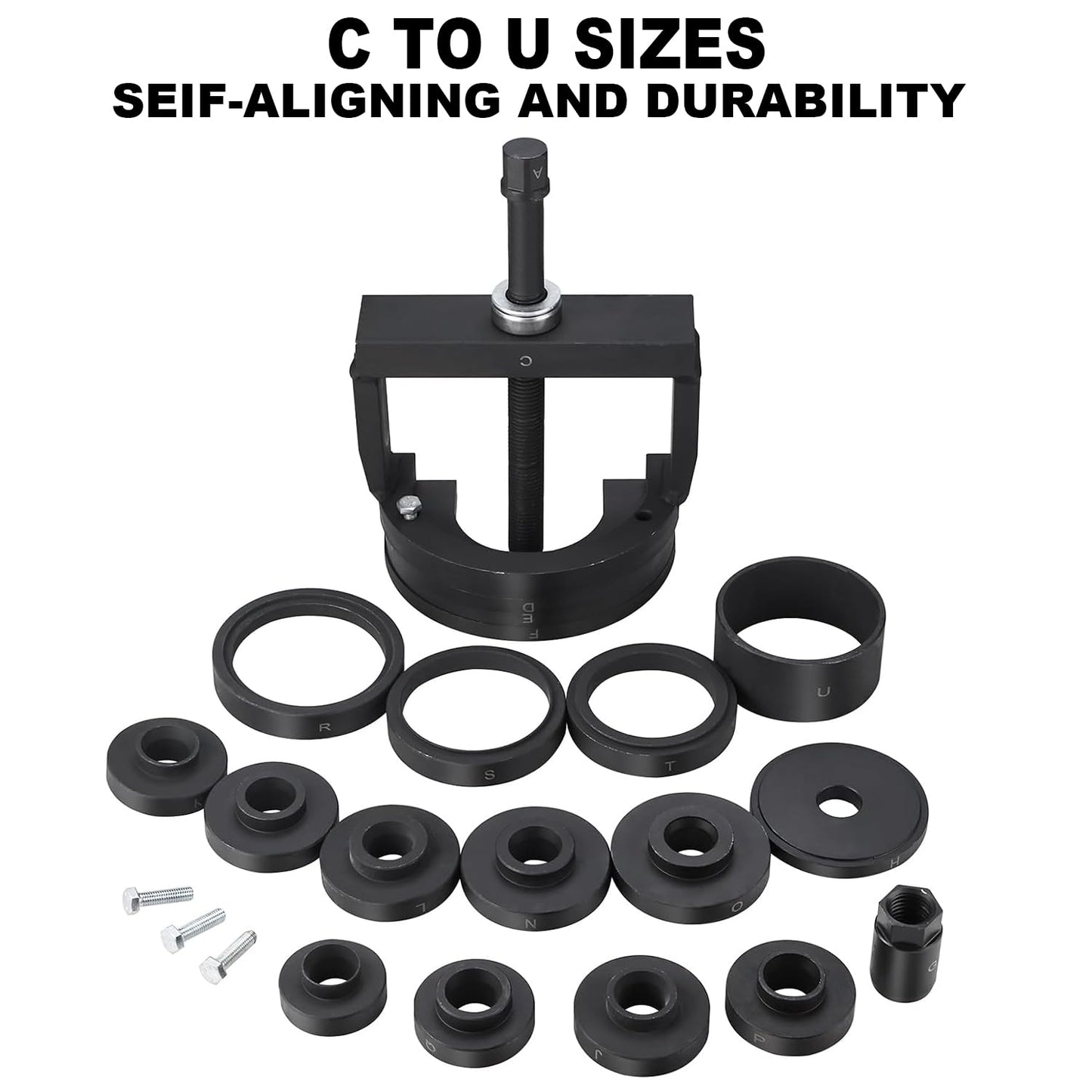 FreeTec Master Wheel Hub Removal Tool Set - C to U Sizes Back and Front Wheel Bearing Remover and Installer Tool Kit