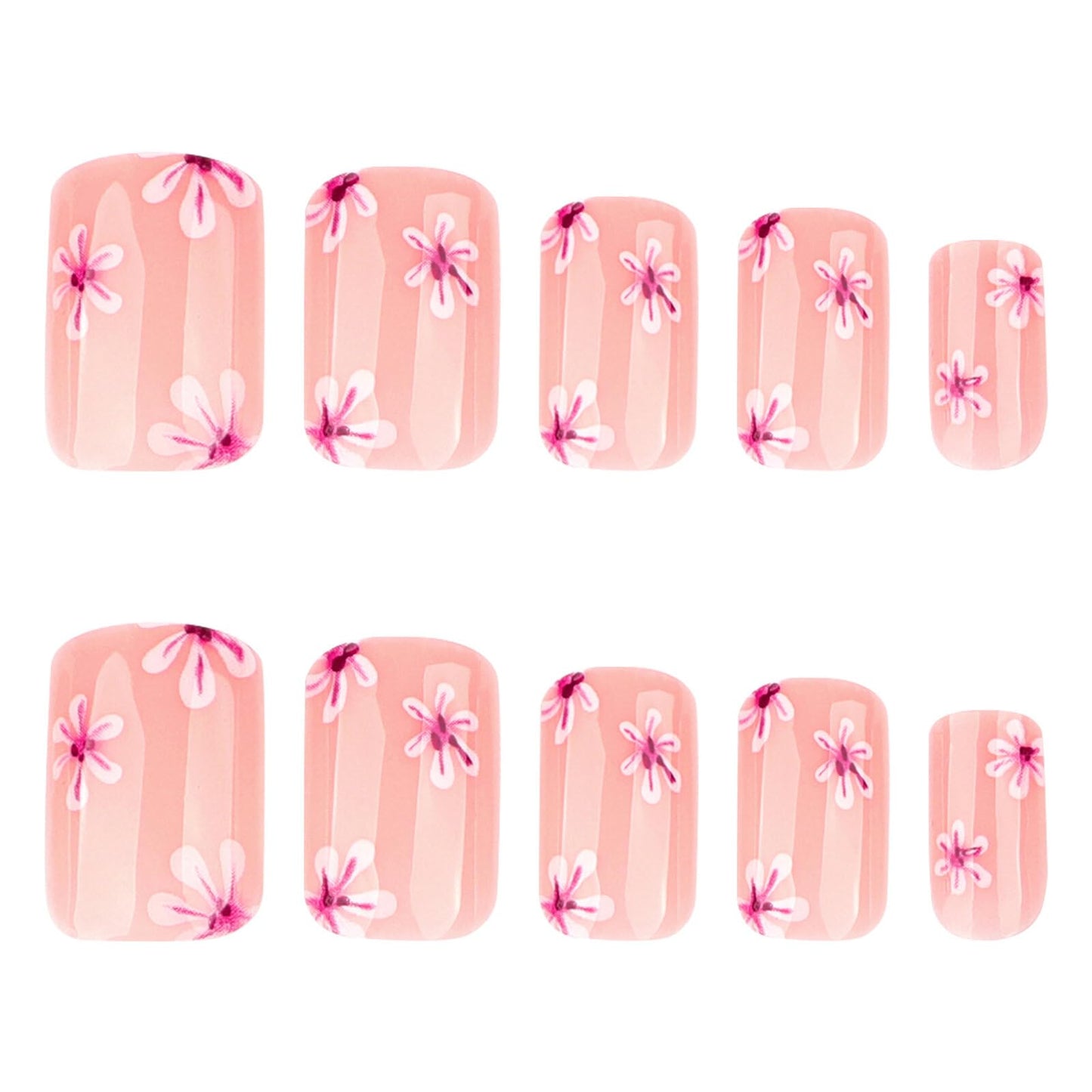 Medium Square Press on Nails Soft Nude Base Pink White Floral Glossy Finish Reusable Spring Nails Application Fashion Daily Casual Wear Durable Comfortable Trendy Style Women Girls Nails Art 24 Pcs