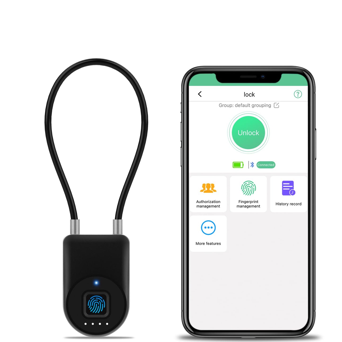 Dhiedas Fingerprint Cable Lock, 3.6'' Long Shackle Fingerprint Lock with Bluetooth APP, Smart Keyless Biometric Waterproof Outdoor Smart Padlock for Gate Fence Locker Cabinet Gym Backyard
