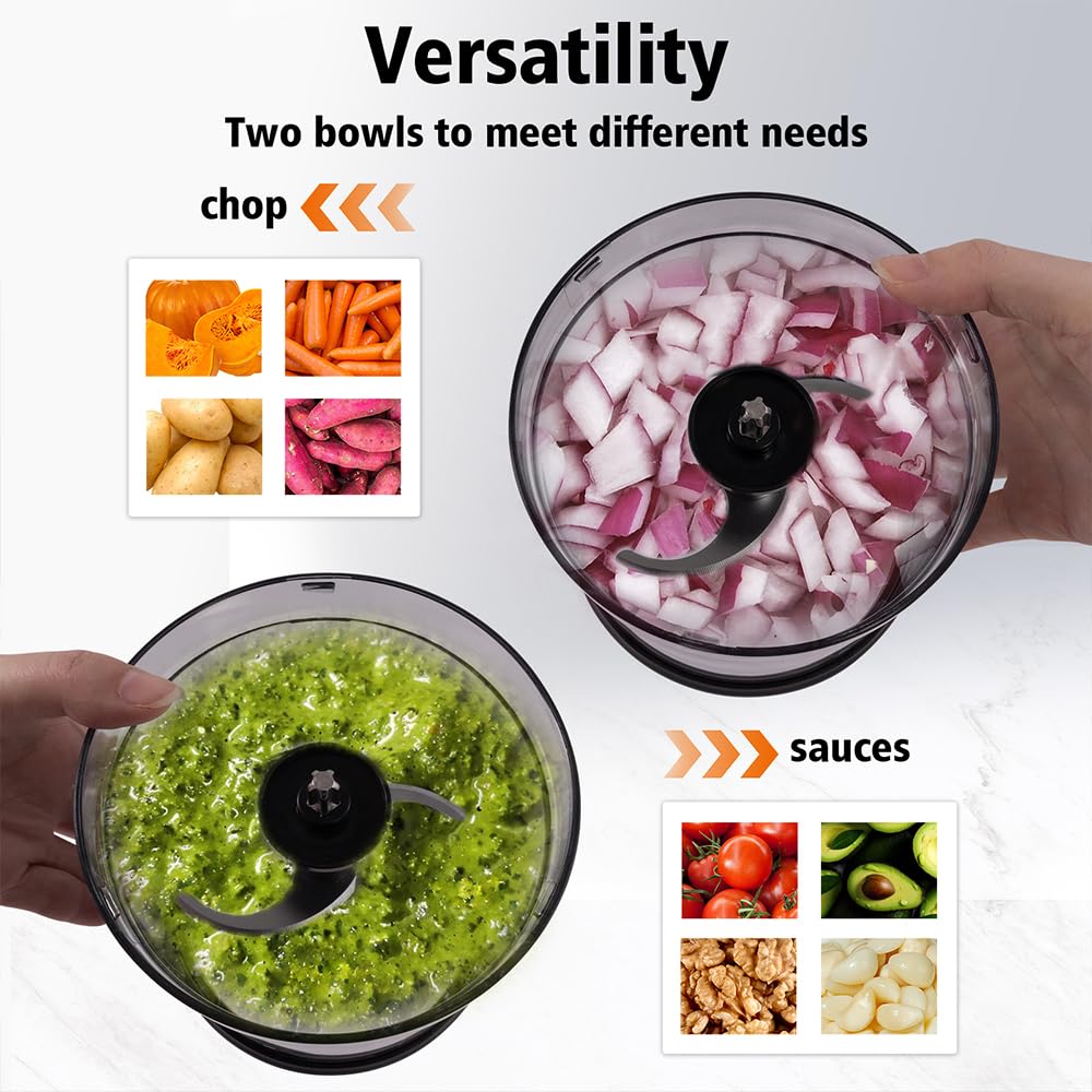 Mini Small Food Processor 4 Cup,Meat Grinder with 2 Bowls,Electric Food Chopper,Powerful Motor 2 Speed & 4 Blades for Baby Food,Meat,Onion,Vegetables,Fruits